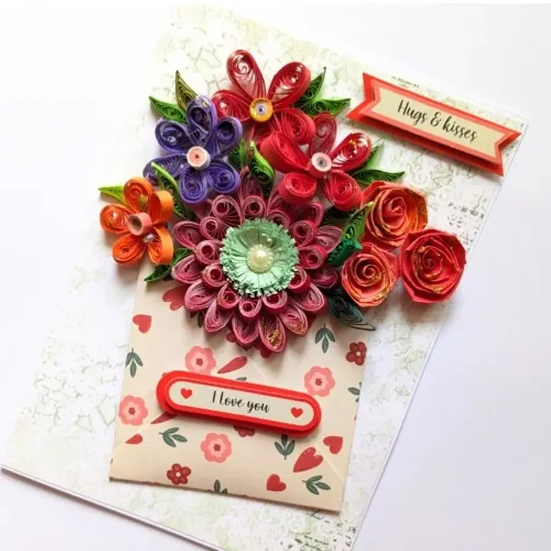 Quilled Flowers In Envelope Greeting Card